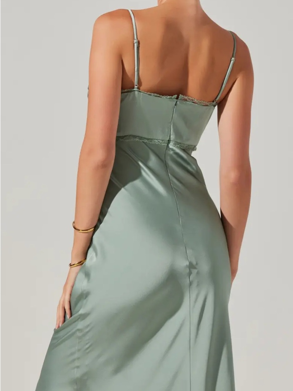 NWT ASTR The Label Florianne Lace Trim Satin Maxi Dress in Sage - Picture 4 of 5